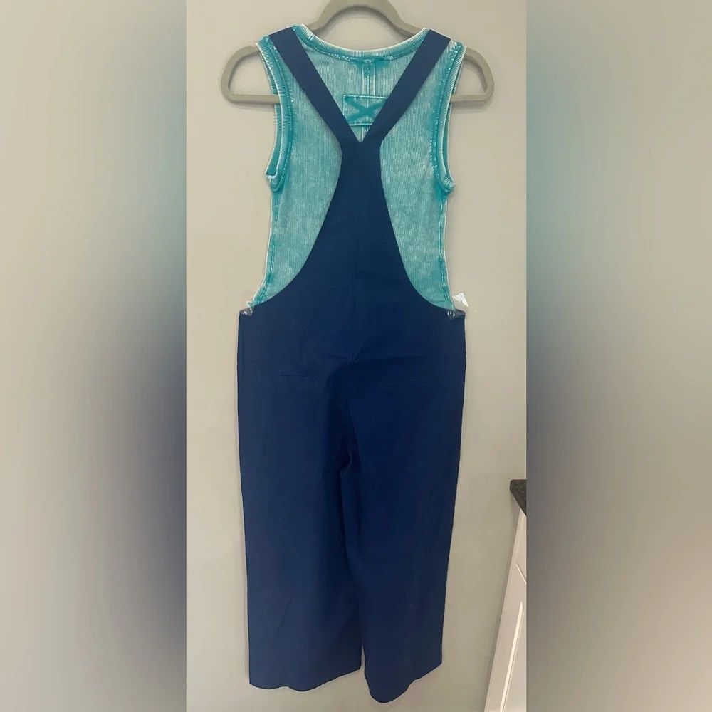 ZENANA ROYAL BLUE KNOT STRAP WIDE LEG CROPPED JUMPSUIT SIZE M - Picture 5 of 9